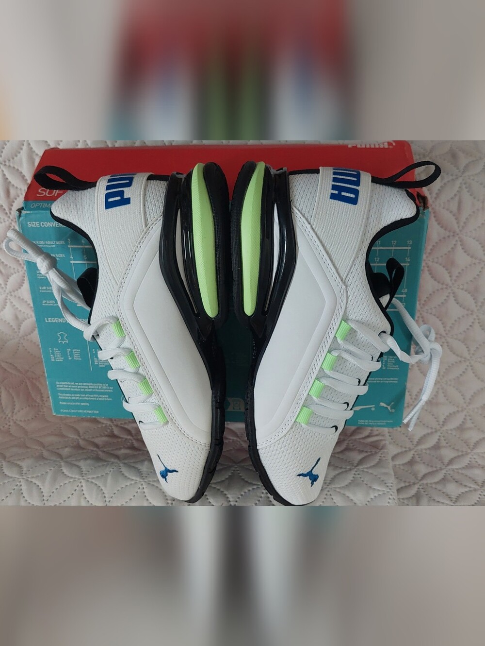 Puma White Athletic Sneakers with Black & Lime Accents - Picture 6 of 9